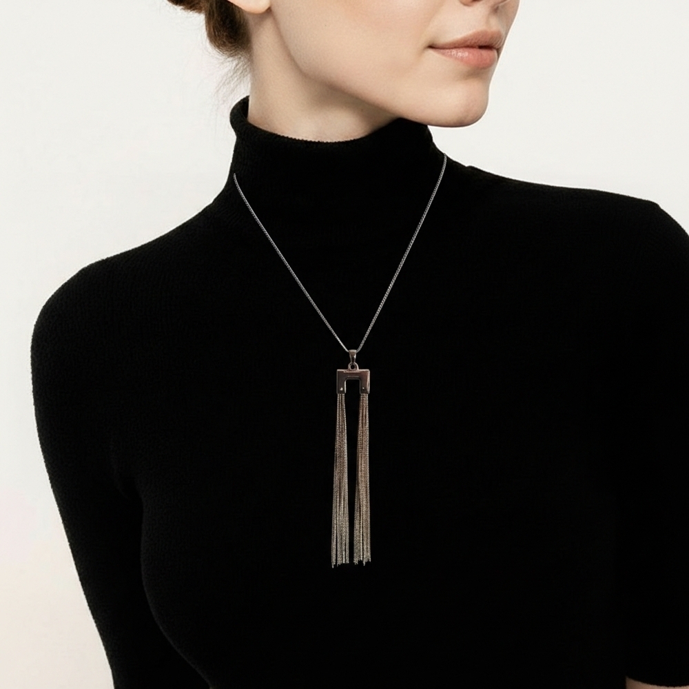 Abstract Statement Longline Minimalist Gold Fringe Necklace